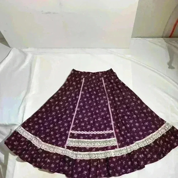 Vintage Gunne Sax 1970s Womens Floral Lace Prairie Calico Cottagecore Skirt 13 - Picture 6 of 16